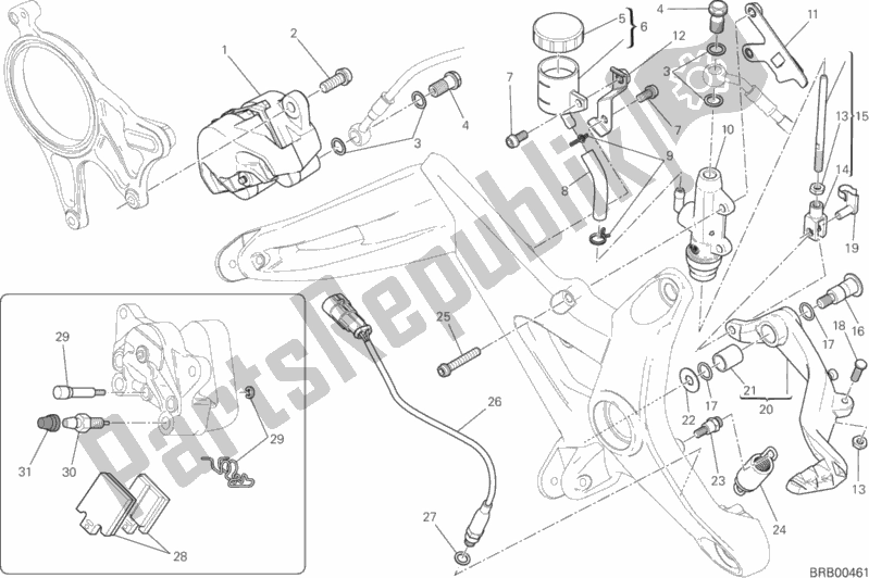 Todas las partes para Sistema De Freno Trasero de Ducati Monster 1200 S Stripes USA 2015